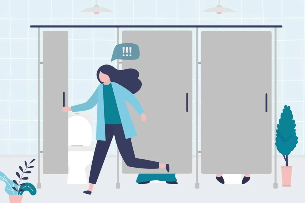 graphic of Urine incontinence Sevenoaks woman running to the toilet.