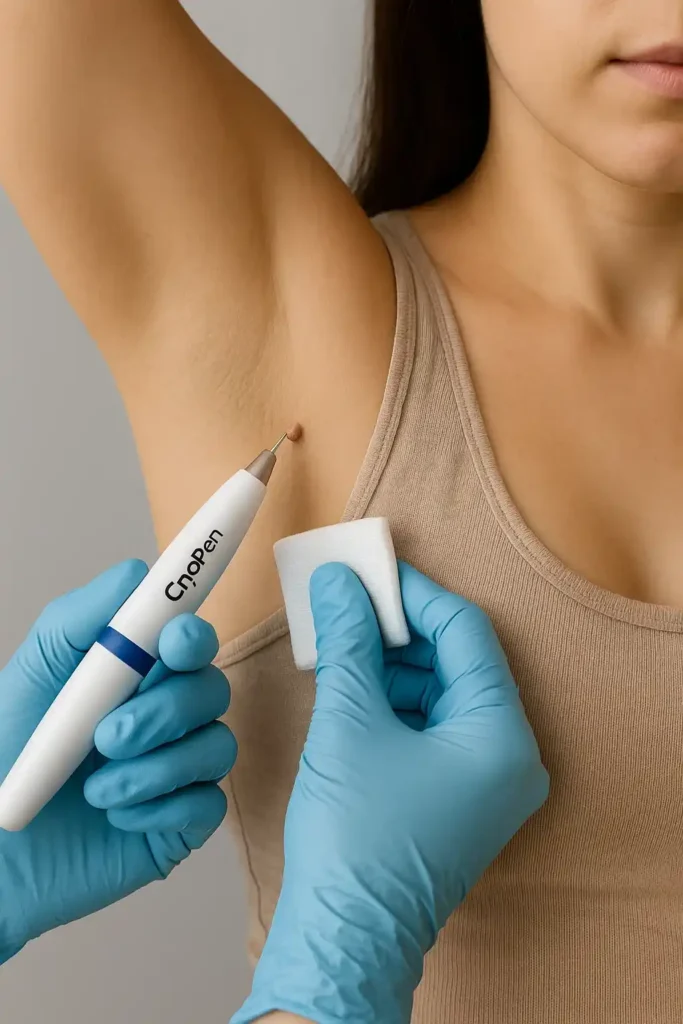 woman having cryopen to remove underarm skin tags Sevenoaks