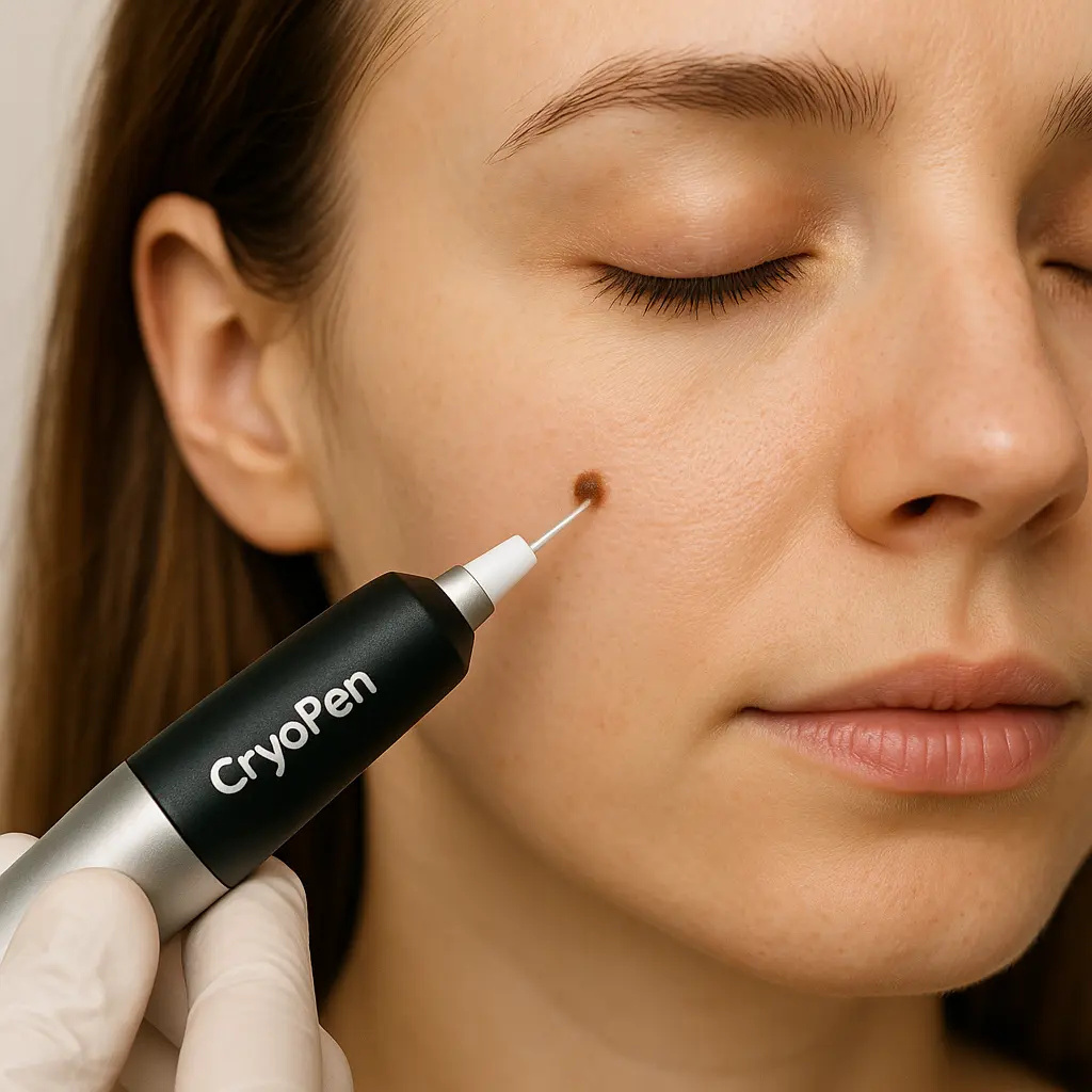 woman receiving facial mole removal Sevenoaks using cryopen